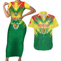 Senegal Rugby Custom Couples Matching Short Sleeve Bodycon Dress and Hawaiian Shirt Lion With Coat Of Arms - African Pattern