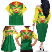 Senegal Rugby Custom Family Matching Off The Shoulder Long Sleeve Dress and Hawaiian Shirt Lion With Coat Of Arms - African Pattern