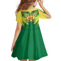 Senegal Rugby Custom Kid Short Sleeve Dress Lion With Coat Of Arms - African Pattern