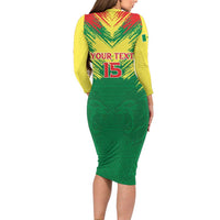 Senegal Rugby Custom Long Sleeve Bodycon Dress Lion With Coat Of Arms - African Pattern