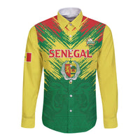 Senegal Rugby Custom Long Sleeve Button Shirt Lion With Coat Of Arms - African Pattern