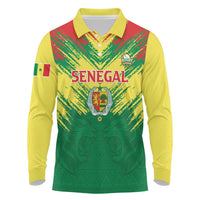 Senegal Rugby Custom Long Sleeve Polo Shirt Lion With Coat Of Arms - African Pattern