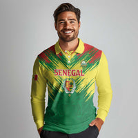 Senegal Rugby Custom Long Sleeve Polo Shirt Lion With Coat Of Arms - African Pattern