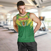 Senegal Rugby Custom Men Tank Top Lion With Coat Of Arms - African Pattern