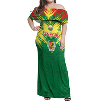 Senegal Rugby Custom Off Shoulder Maxi Dress Lion With Coat Of Arms - African Pattern