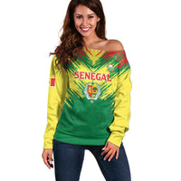 Senegal Rugby Custom Off Shoulder Sweater Lion With Coat Of Arms - African Pattern