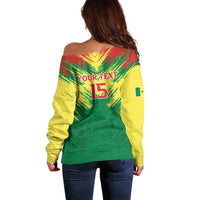 Senegal Rugby Custom Off Shoulder Sweater Lion With Coat Of Arms - African Pattern