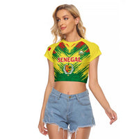 Senegal Rugby Custom Raglan Cropped T Shirt Lion With Coat Of Arms - African Pattern