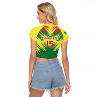 Senegal Rugby Custom Raglan Cropped T Shirt Lion With Coat Of Arms - African Pattern