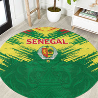 Senegal Rugby Round Carpet Lion With Coat Of Arms - African Pattern