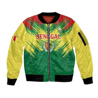 Senegal Rugby Custom Sleeve Zip Bomber Jacket Lion With Coat Of Arms - African Pattern