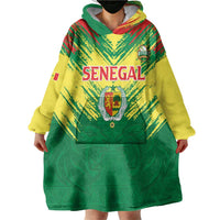 Senegal Rugby Custom Wearable Blanket Hoodie Lion With Coat Of Arms - African Pattern