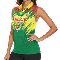Senegal Rugby Custom Women Sleeveless Polo Shirt Lion With Coat Of Arms - African Pattern