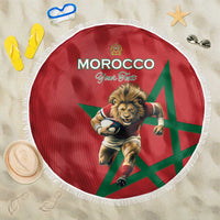 Morocco Rugby Custom Beach Blanket Lion Mascot Green Star