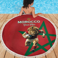 Morocco Rugby Custom Beach Blanket Lion Mascot Green Star