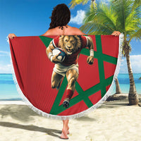 Morocco Rugby Custom Beach Blanket Lion Mascot Green Star