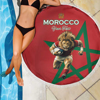 Morocco Rugby Custom Beach Blanket Lion Mascot Green Star