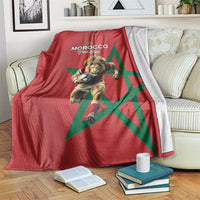 Morocco Rugby Custom Blanket Lion Mascot Green Star
