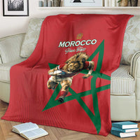 Morocco Rugby Custom Blanket Lion Mascot Green Star
