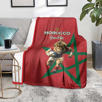 Morocco Rugby Custom Blanket Lion Mascot Green Star