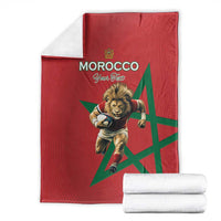 Morocco Rugby Custom Blanket Lion Mascot Green Star
