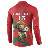 Morocco Rugby Custom Button Sweatshirt Lion Mascot Green Star