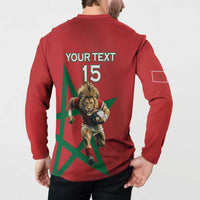 Morocco Rugby Custom Button Sweatshirt Lion Mascot Green Star
