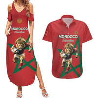 Morocco Rugby Custom Couples Matching Summer Maxi Dress and Hawaiian Shirt Lion Mascot Green Star