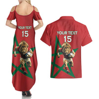 Morocco Rugby Custom Couples Matching Summer Maxi Dress and Hawaiian Shirt Lion Mascot Green Star