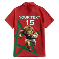 Morocco Rugby Custom Family Matching Off The Shoulder Long Sleeve Dress and Hawaiian Shirt Lion Mascot Green Star
