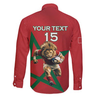Morocco Rugby Custom Family Matching Off The Shoulder Long Sleeve Dress and Hawaiian Shirt Lion Mascot Green Star