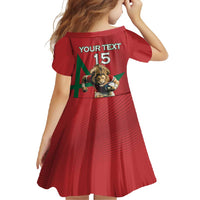 Morocco Rugby Custom Family Matching Off Shoulder Maxi Dress and Hawaiian Shirt Lion Mascot Green Star