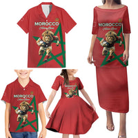Morocco Rugby Custom Family Matching Puletasi and Hawaiian Shirt Lion Mascot Green Star