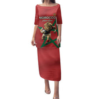 Morocco Rugby Custom Family Matching Puletasi and Hawaiian Shirt Lion Mascot Green Star
