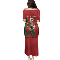 Morocco Rugby Custom Family Matching Puletasi and Hawaiian Shirt Lion Mascot Green Star