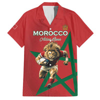 Morocco Rugby Custom Family Matching Short Sleeve Bodycon Dress and Hawaiian Shirt Lion Mascot Green Star