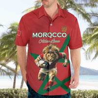 Morocco Rugby Custom Hawaiian Shirt Lion Mascot Green Star