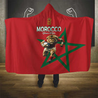 Morocco Rugby Custom Hooded Blanket Lion Mascot Green Star