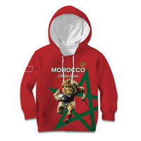 Morocco Rugby Custom Kid Hoodie Lion Mascot Green Star