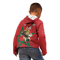 Morocco Rugby Custom Kid Hoodie Lion Mascot Green Star