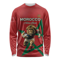 Morocco Rugby Custom Long Sleeve Shirt Lion Mascot Green Star