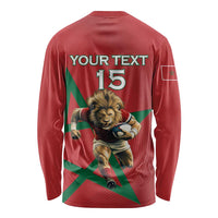 Morocco Rugby Custom Long Sleeve Shirt Lion Mascot Green Star