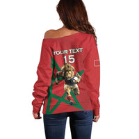 Morocco Rugby Custom Off Shoulder Sweater Lion Mascot Green Star