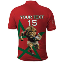 Morocco Rugby Custom Polo Shirt Lion Mascot Green Star