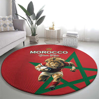 Morocco Rugby Custom Round Carpet Lion Mascot Green Star