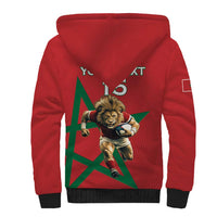 Morocco Rugby Custom Sherpa Hoodie Lion Mascot Green Star