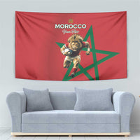 Morocco Rugby Custom Tapestry Lion Mascot Green Star