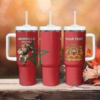 Morocco Rugby Custom Tumbler With Handle Lion Mascot Green Star