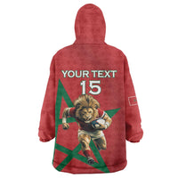 Morocco Rugby Custom Wearable Blanket Hoodie Lion Mascot Green Star