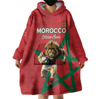 Morocco Rugby Custom Wearable Blanket Hoodie Lion Mascot Green Star